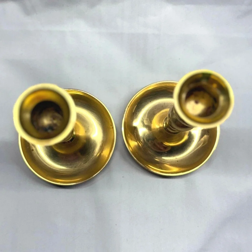 Solid Brass Candlestick Holders Set of 2 Gold Vintage Good Traditional India